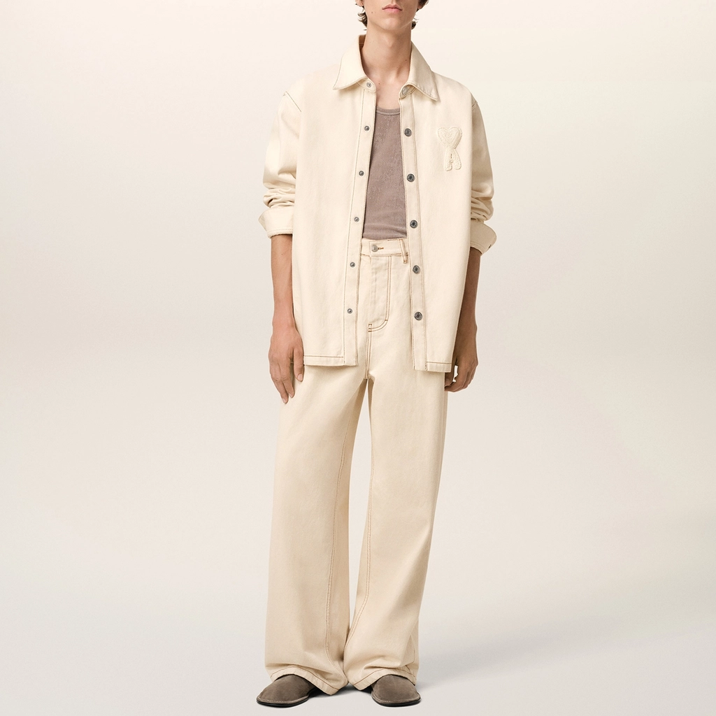AMI Paris Logo-Appliqu  Cotton-Twill Overshirt - L